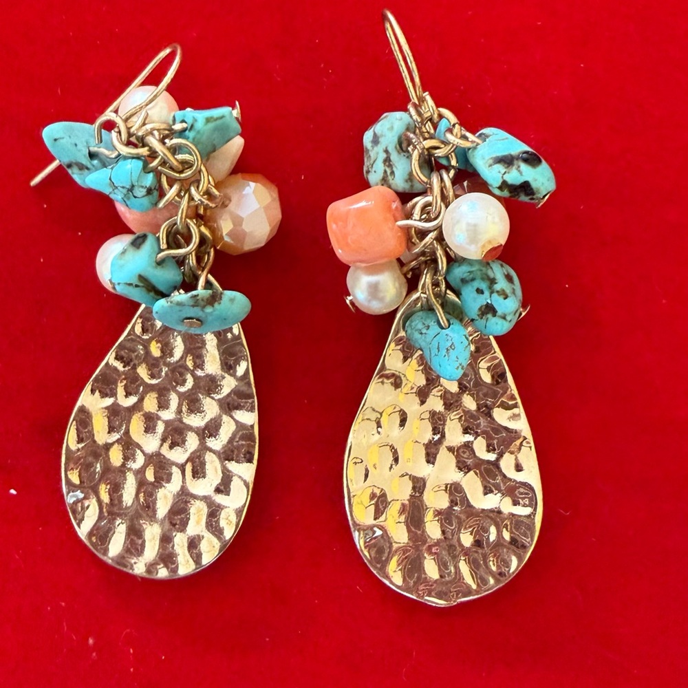 Gold and Turquoise Dangle Earrings